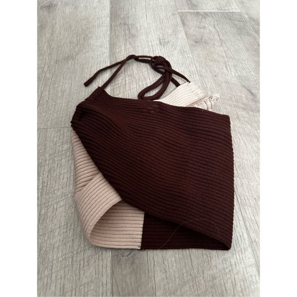 Color Block Ribbed Halter Neck Top Backless Crop Top Medium - Picture 3 of 4